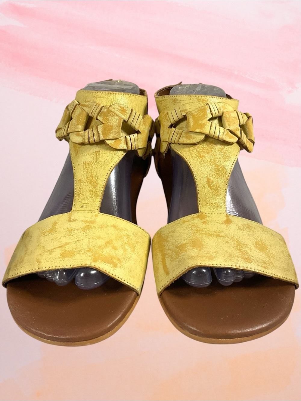 Naughty Monkey Loop D Yellow T-Strap Women’s Sandals w/ Braided Detail Size 8.5